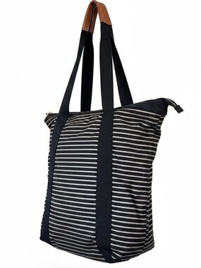 Black and Metallic Striped Large Canvas Tote Bag